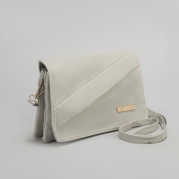 Клатч женский, 3 отдела на молнии, длинный ремень, цвет хаки