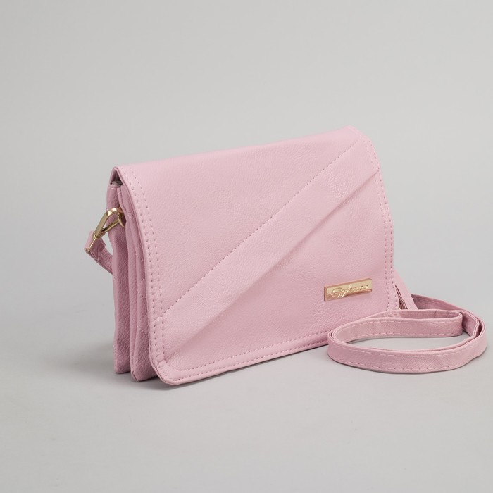 Клатч женский, 3 отдела на молнии, длинный ремень, цвет коралловый