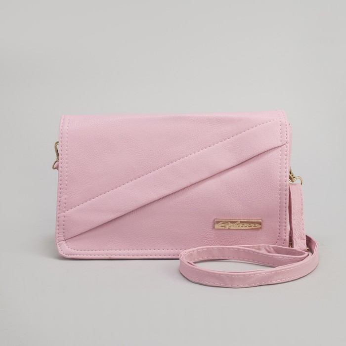 Клатч женский, 3 отдела на молнии, длинный ремень, цвет коралловый