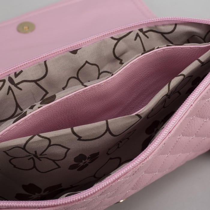 Клатч женский, 3 отдела на молнии, длинный ремень, цвет коралловый