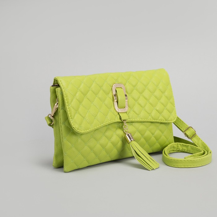 Клатч женский, 3 отдела на молнии, длинный ремень, цвет зелёный