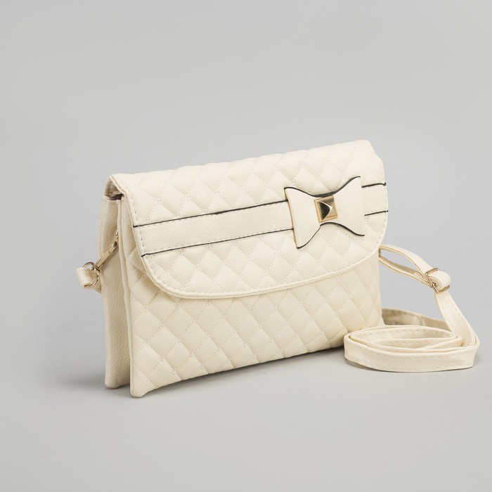 Клатч женский, 3 отдела на молнии, длинный ремень, цвет бежевый