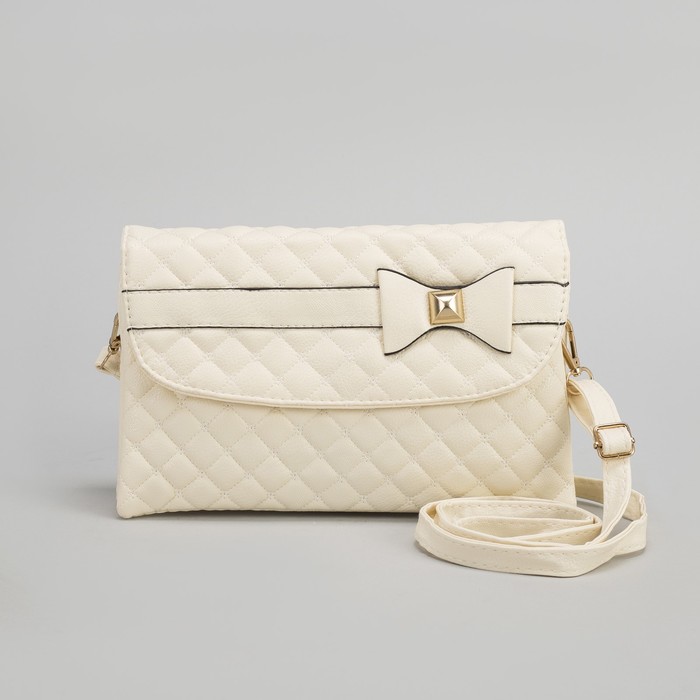 Клатч женский, 3 отдела на молнии, длинный ремень, цвет бежевый