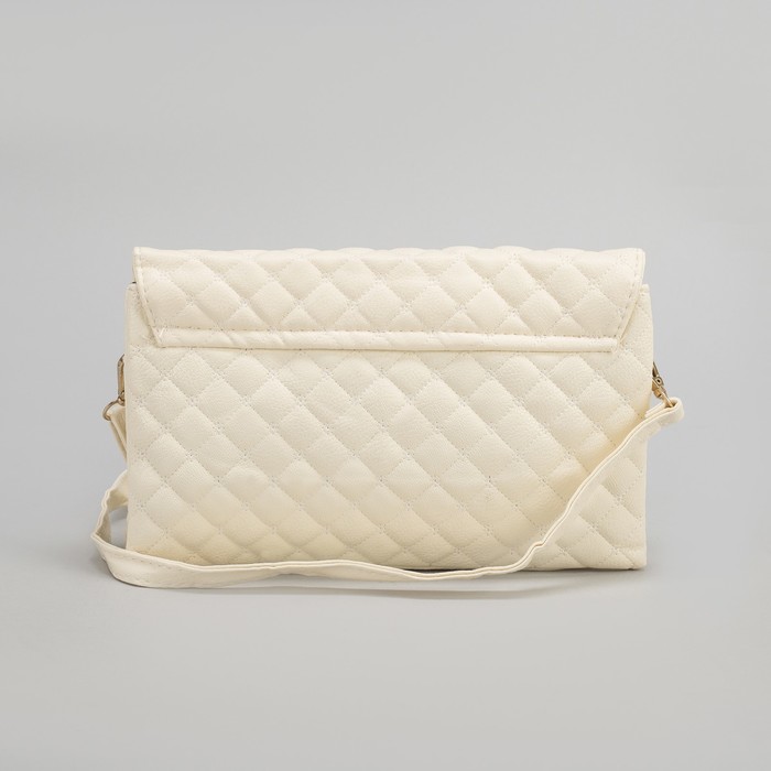 Клатч женский, 3 отдела на молнии, длинный ремень, цвет бежевый