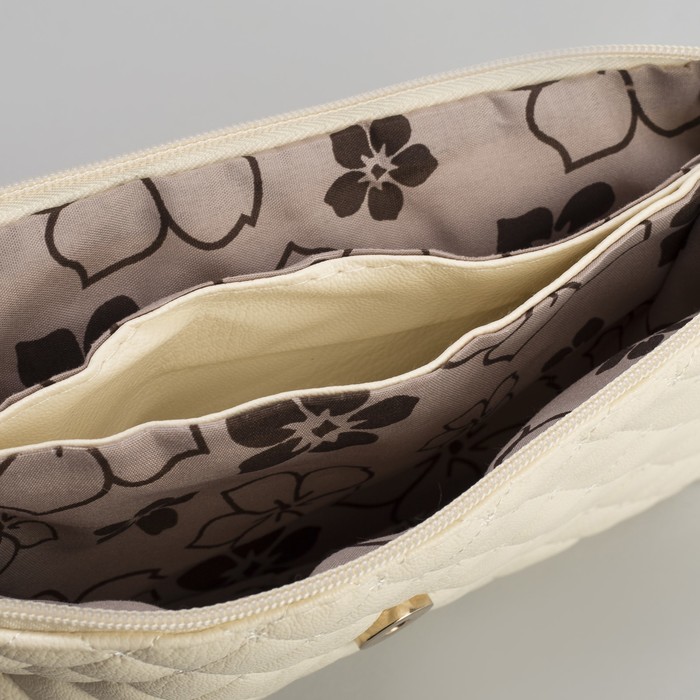 Клатч женский, 3 отдела на молнии, длинный ремень, цвет бежевый