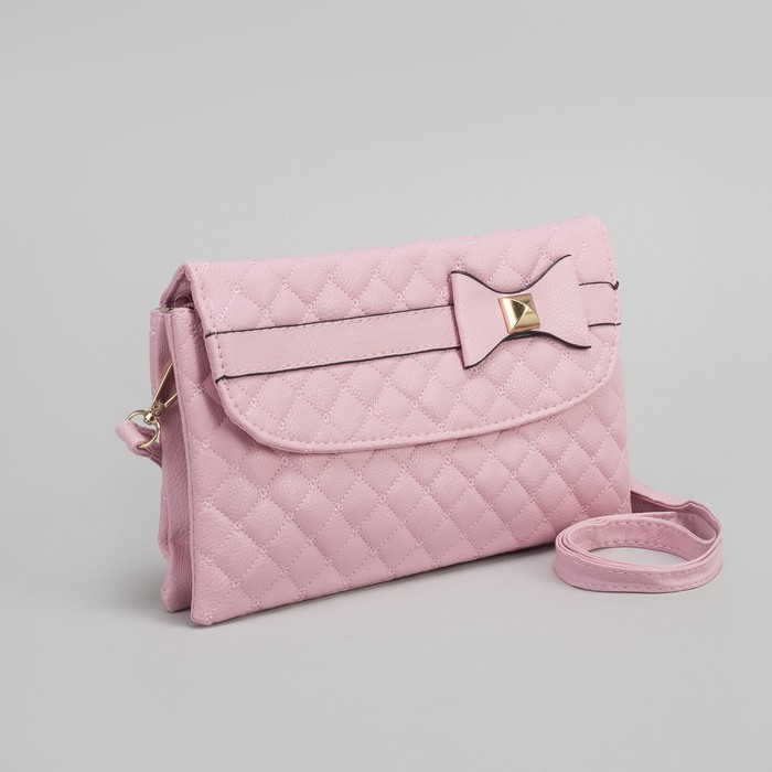 Клатч женский, 3 отдела на молнии, длинный ремень, цвет розовый