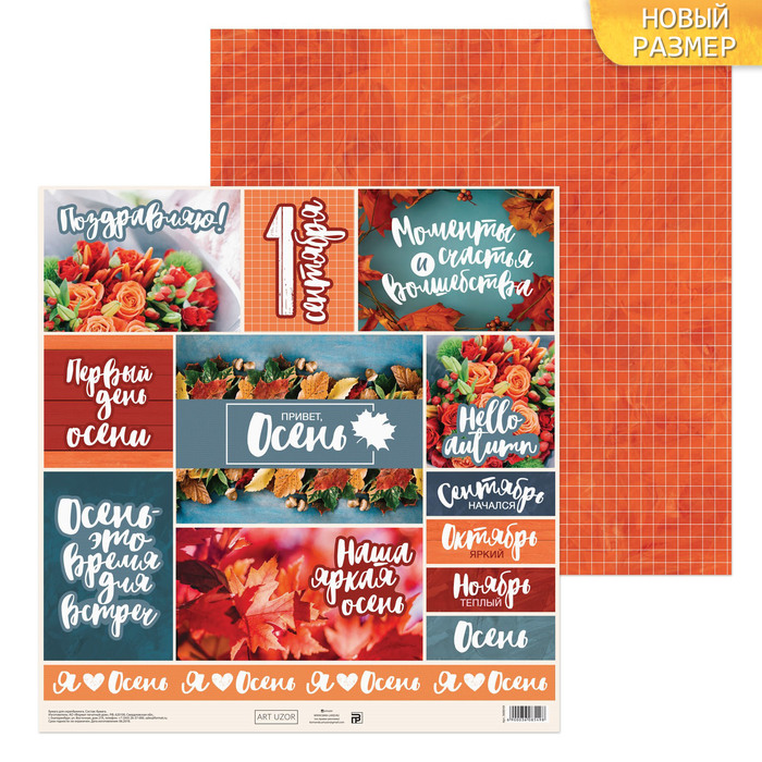 Бумага для скрапбукинга «Привет,осень!», 30,5 х 30,5 см, 180 г/м
