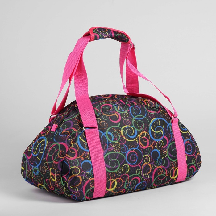 Сумка спортивная для фитнеса "Узор", 1 отдел, наружный карман, цвет чёрный/розовый