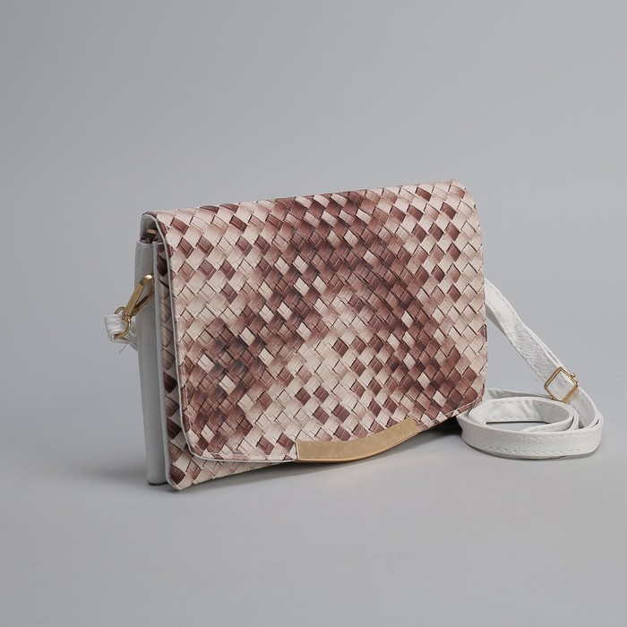 Клатч женский, 3 отдела на молнии, длинный ремень, цвет белый