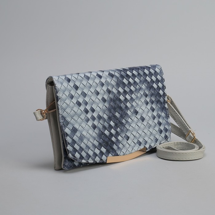 Клатч женский, 3 отдела на молнии, длинный ремень, цвет серый