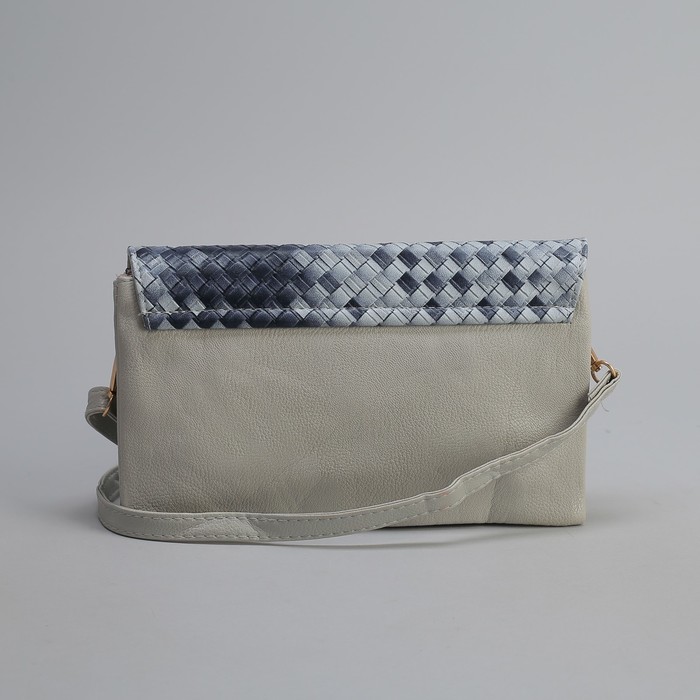 Клатч женский, 3 отдела на молнии, длинный ремень, цвет серый