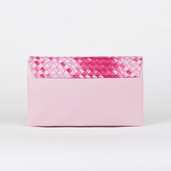 Клатч женский, 3 отдела на молнии, длинный ремень, цвет розовый