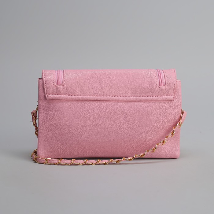 Клатч женский, 3 отдела на клапане, 2 наружных кармана, длинный ремень, цвет розовый