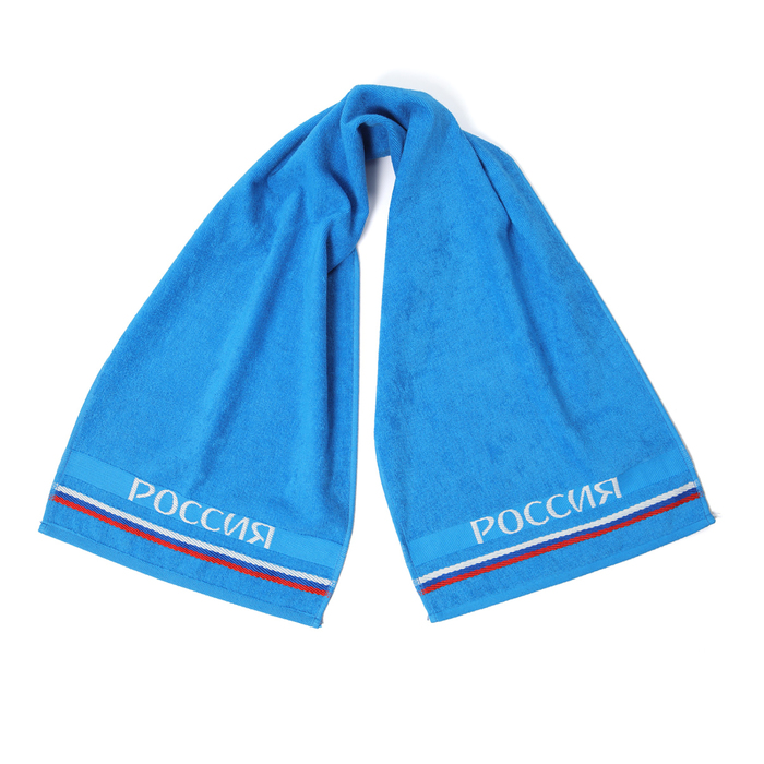 Махровое полотенце-шарф "Россия" 35х120 см, синий, 350 г/м2,хлопок 100%