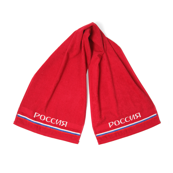 Махровое полотенце-шарф "Россия" 35х120 см, красный, 350 г/м2, хлопок 100%