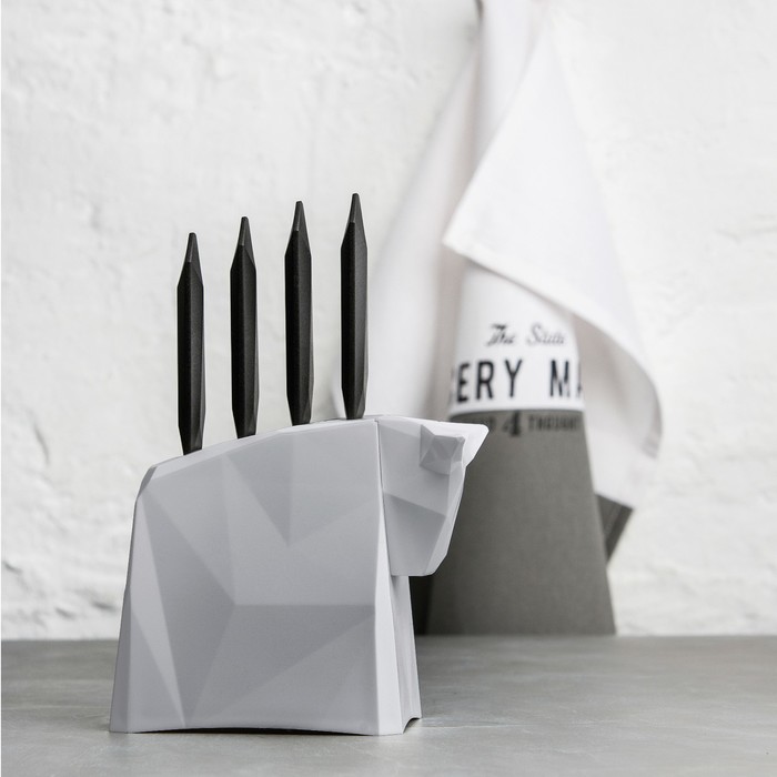 Набор Pablo: 4 ножа для стейков на серо-чёрной подставке