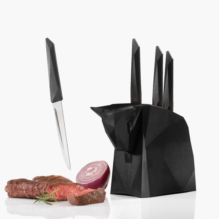 Набор Pablo: 4 ножа для стейков на чёрной подставке