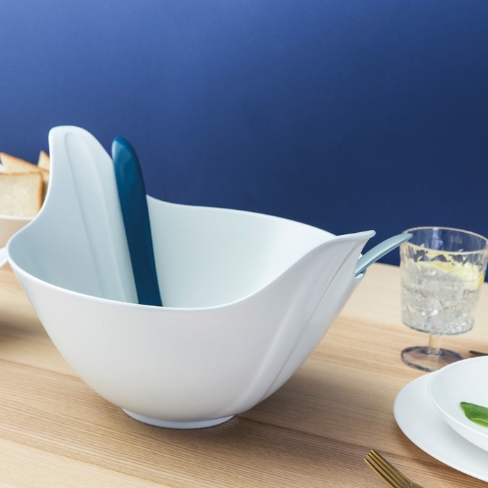 Салатница с приборами LEAF 2.0, 4 л, бело-розовая