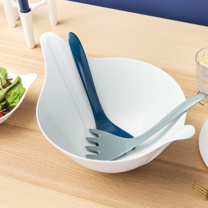 Салатница с приборами LEAF 2.0, 4 л, бело-синияя