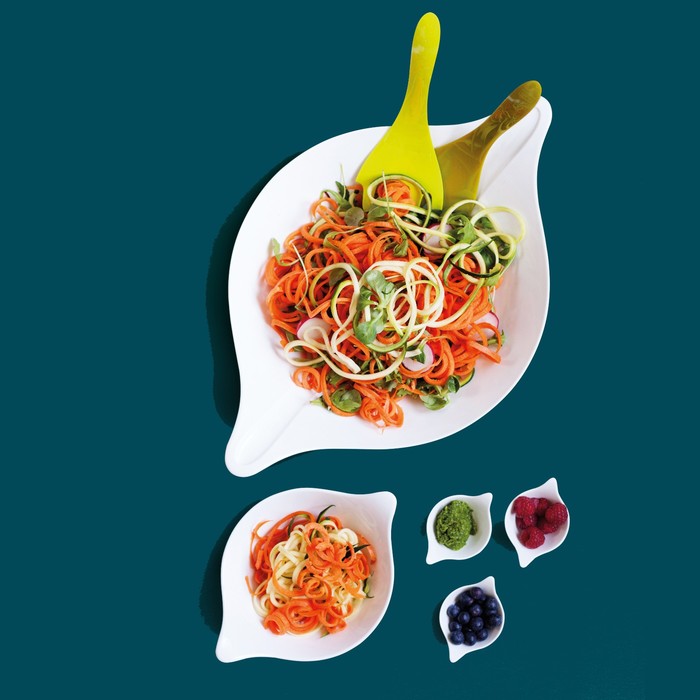 Салатница с приборами LEAF L+, 3 л, зелёно-белая