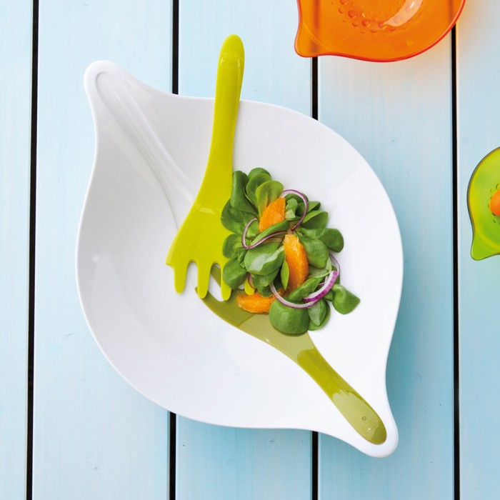 Салатница с приборами LEAF L+, 3 л, зелёно-белая