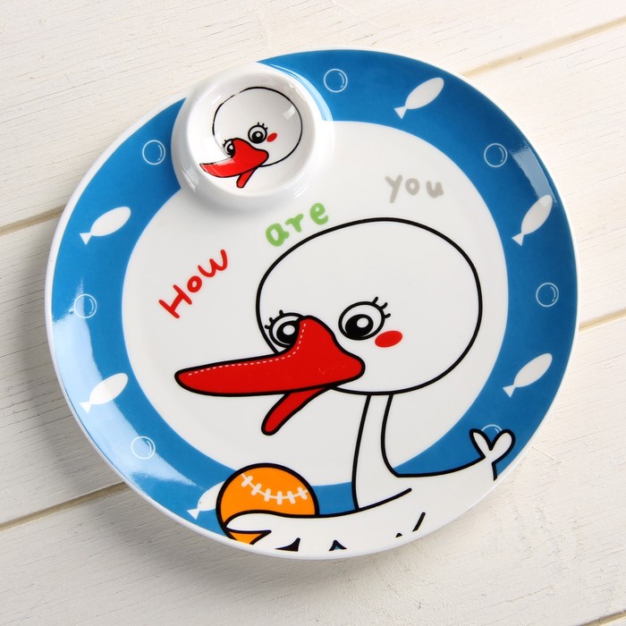 Набор детской посуды 2 предмета "Уточка": кружка 250 мл, тарелка 17 см УЦЕНКА