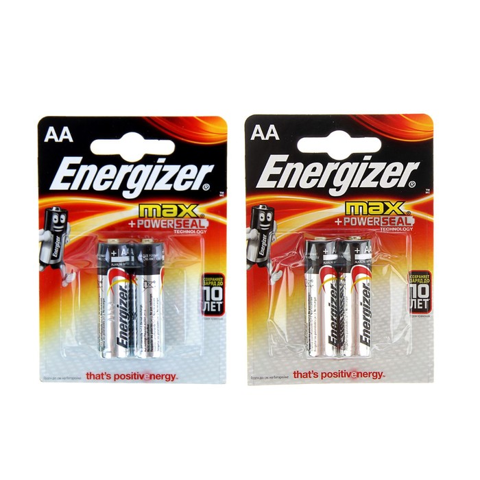 Батарейка алкалиновая Energizer Max +PowerSeal, AA, LR6-2BL, 1.5В, блистер, 2 шт.