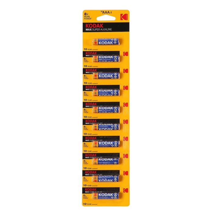 Батарейка алкалиновая Kodak Max, AAA, LR03-10BL, 1.5В, отрывной блистер, 10 шт. батарейка алкалиновая gp lr43 g12 v12ga 186 10bl 1 5в блистер 10 шт