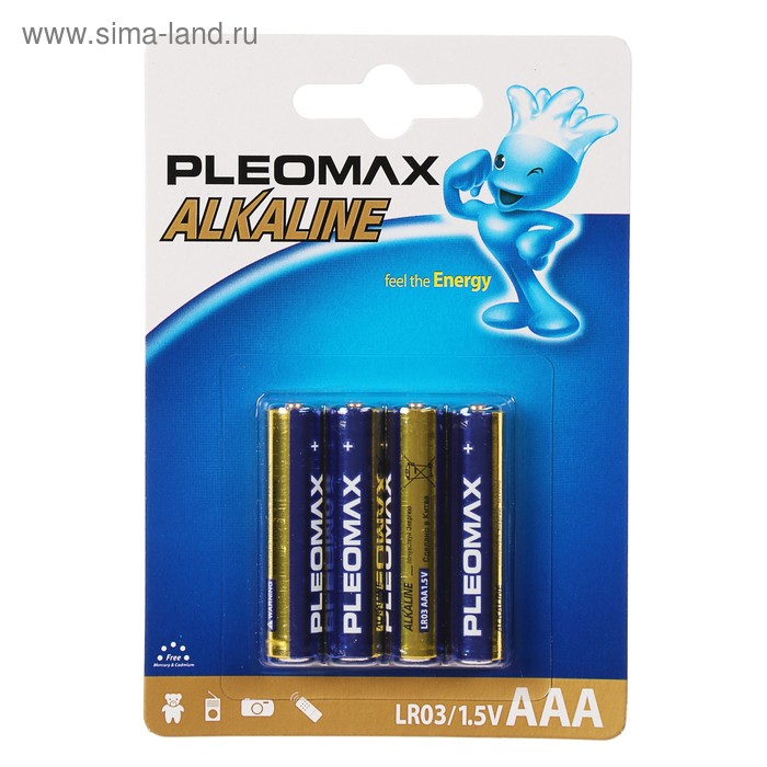 батарейка pleomax lr03 4 1bl Батарейка алкалиновая Pleomax, AAA, LR03-4BL, 1.5В, блистер, 4 шт.