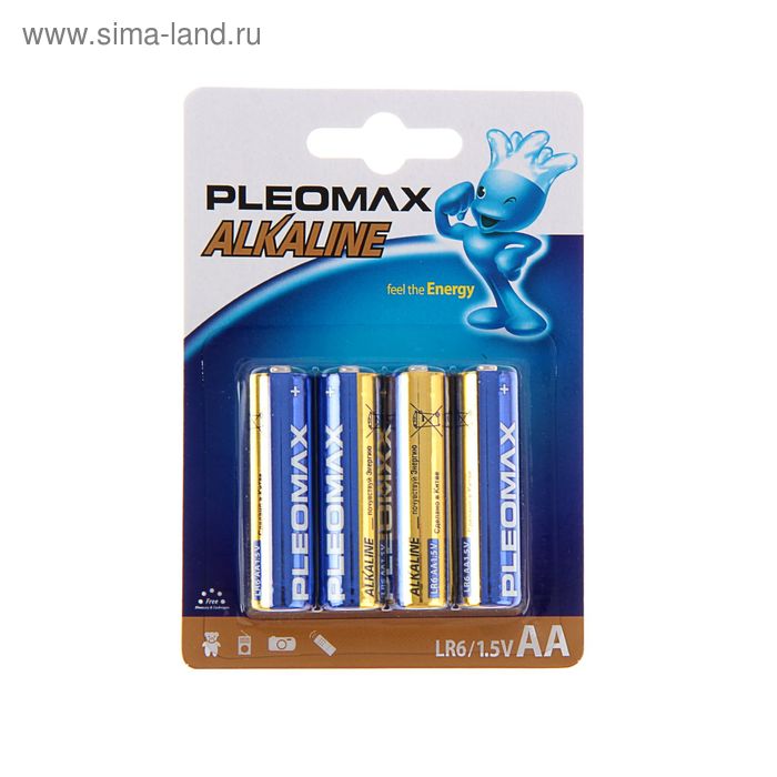 Батарейка алкалиновая Pleomax, AA, LR6-4BL, 1.5В, блистер, 4 шт. батарейка алкалиновая duracell basic lr6 тип aa блистер 2 шт