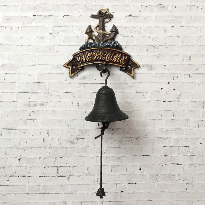 Колокол сувенирный металл "Якорь. Welcome" 25х17х12 см