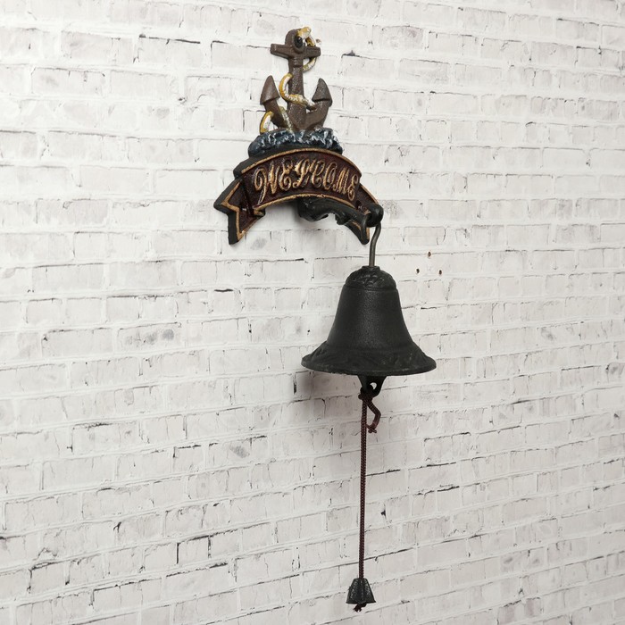 Колокол сувенирный металл "Якорь. Welcome" 25х17х12 см