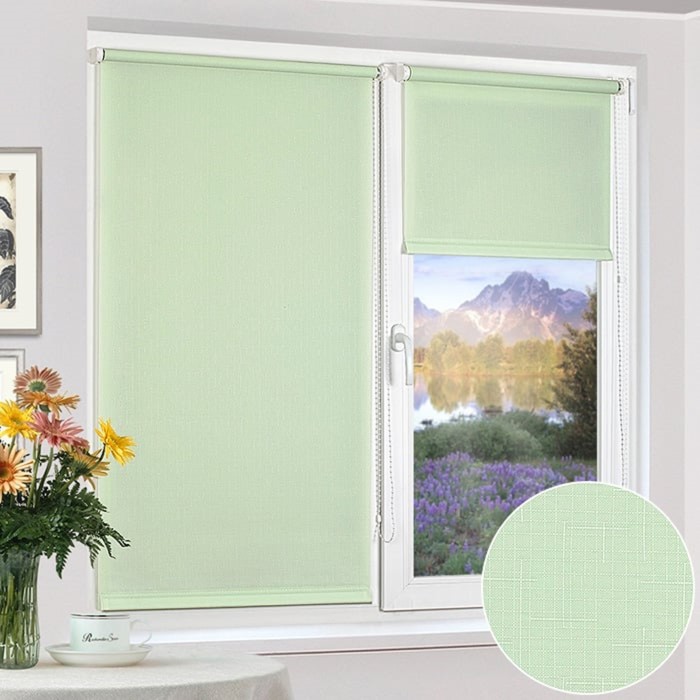 Рулонная штора эконом "Сантайм Уни Лен Салатовый", ш. 34 см, в. 160