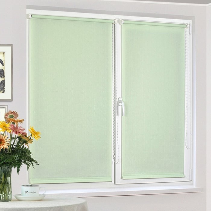 Рулонная штора эконом "Сантайм Уни Лен Салатовый", ш. 52 см, в. 160