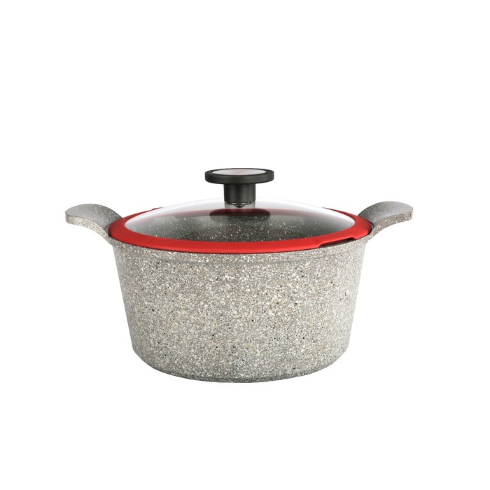 Кастрюля Ozen, литая, со стеклянной крышкой, 20 см + силиконовые прихватки