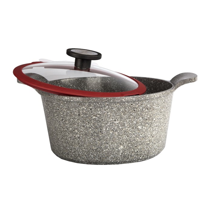 Кастрюля Ozen, литая, со стеклянной крышкой, 20 см + силиконовые прихватки