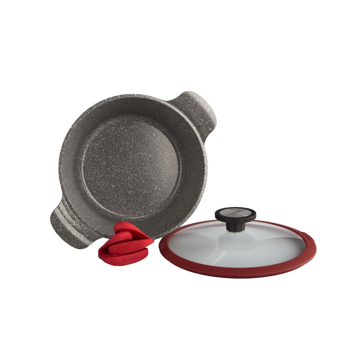 Кастрюля Ozen, литая, со стеклянной крышкой, 20 см + силиконовые прихватки