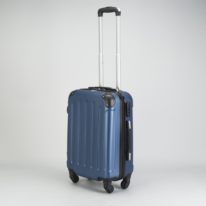 Чемодан малый 20", отдел на молнии, кодовый замок, 4 колеса, цвет тёмно-синий