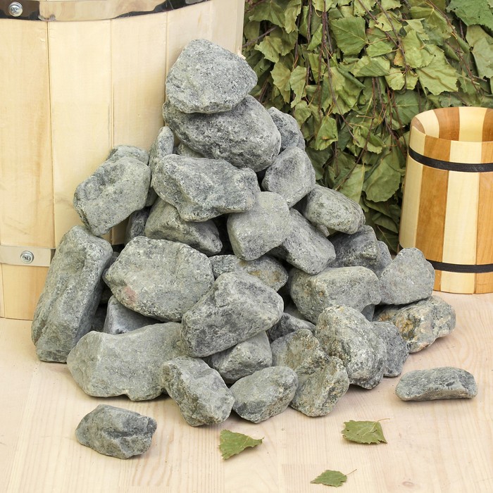 Камень для бани "Габбро-диабаз" галтованный для электрокаменки, "Добропаровъ" 20кг,40-90мм