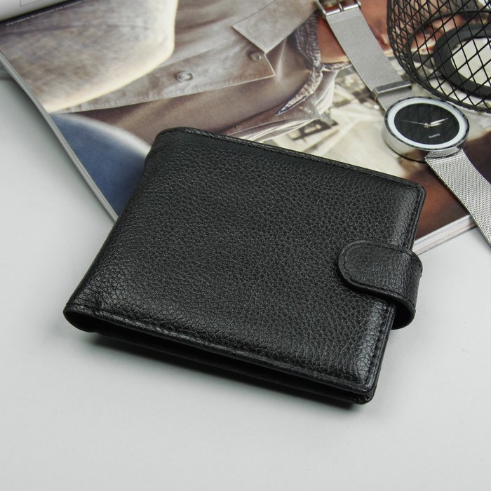 Портмоне мужское, 2 отдела, для кредиток, для монет, флотер, цвет чёрный