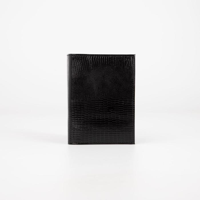 Обложка для паспорта, наплак/ящерица, цвет чёрный