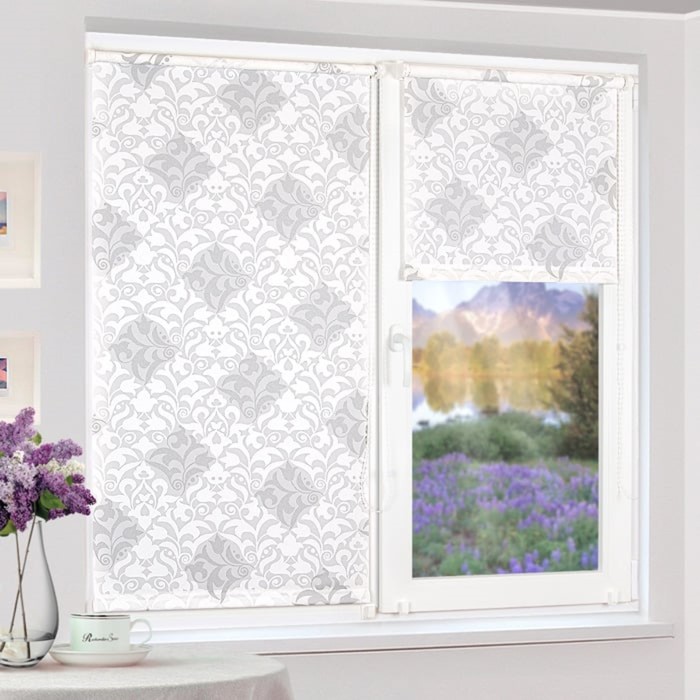 Рулонная штора "Сантайм-рисунок Футура белый/серебро", ш. 81 см, в. 170