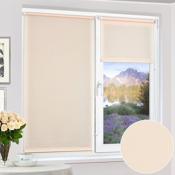 Рулонная штора эконом "Сантайм Уни Лен Абрикосовый", ш. 73 см, в. 160