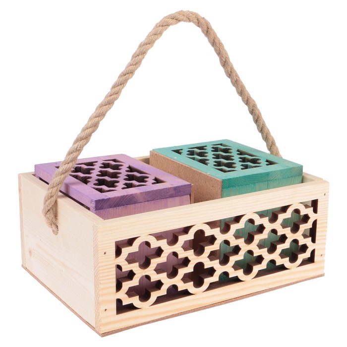 Набор кашпо "Волны" 3 в 1, из массива СОСНЫ, ручка- шнур, натуральный