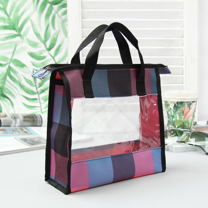 Косметичка банная "Фитнес", 1 отдел на молнии, клетка розовая