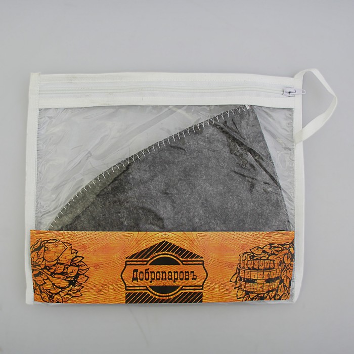 Шапка банная в косметичке "Добропаровъ" серая с золотой вышивкой