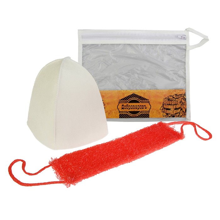 Набор для бани в косметичке "Классический" шапка, мочалка