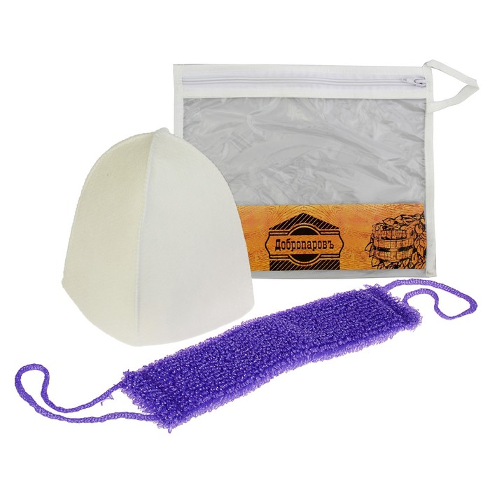 Набор для бани в косметичке "Классический" шапка, мочалка