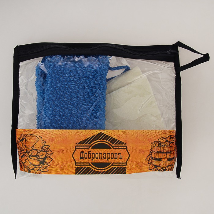 Набор для бани в косметичке "Классический" шапка, мочалка