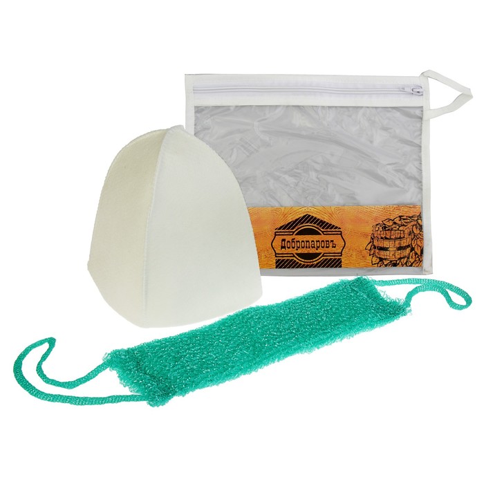Набор для бани в косметичке "Классический" шапка, мочалка